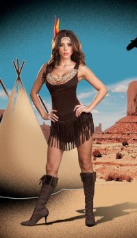 The Pocahottie, an example of the continued hyper-sexualization of indigenous women. The manufacturer provided this description: "Sexy tribal hottie is ready for a good poking" & "This Indian will teach you all the fundaments and challenges that poking can bring."